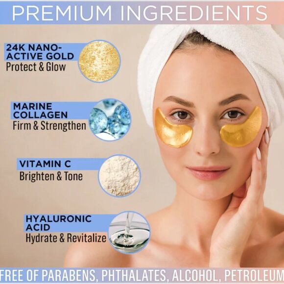 NIB Mintbiology 15-pk Seaweed Anti-Aging Marine Collagen 24k Gold Eye Masks - Picture 3 of 10